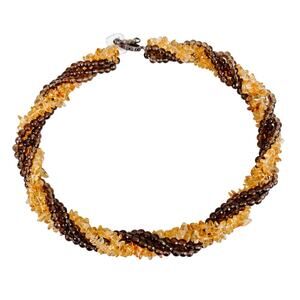 VTG Necklace Sterling Clasp Citrine and Smoky Quartz Beads, 90s Choker, Princess